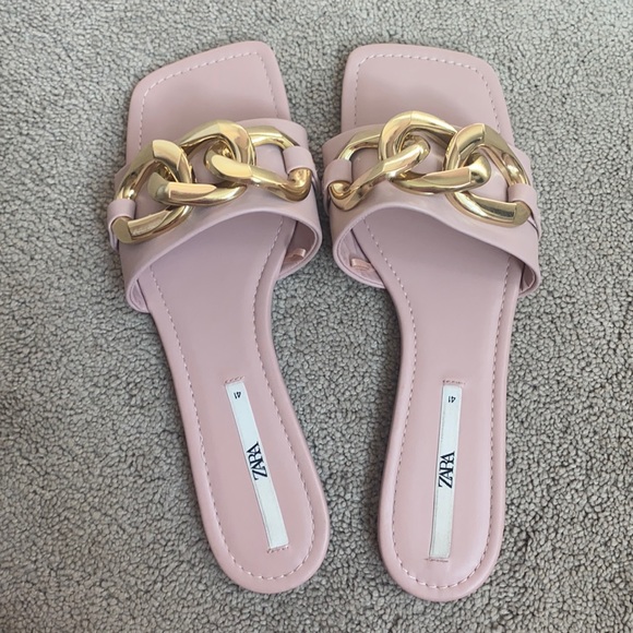 zara gold chain pink sandals